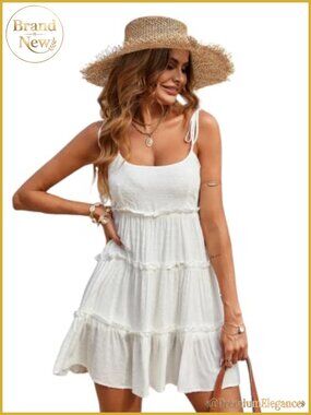 Womens Summer Beach Dress Spaghetti Strap Flowy A-Line Mini